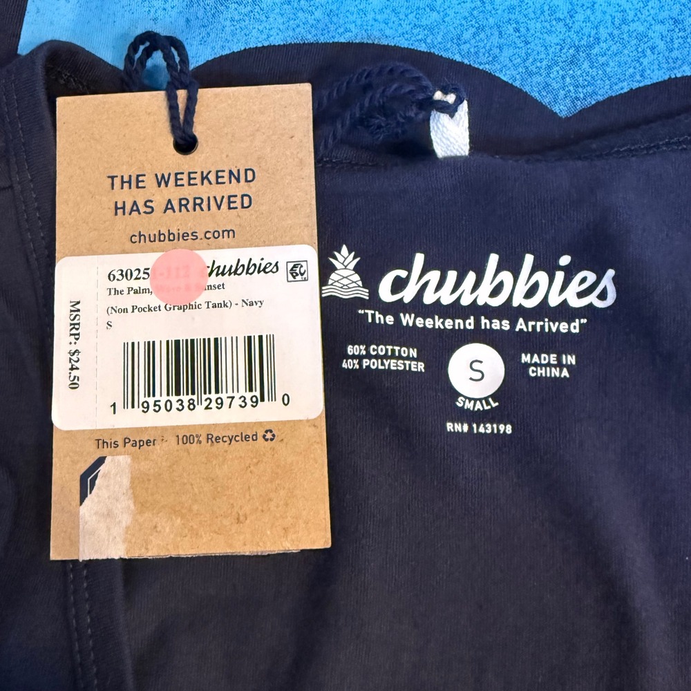 Chubbies Navy Blue The Weekend Has Arrived‎ Palm Tree Tank Top Men's Small - Picture 3 of 7